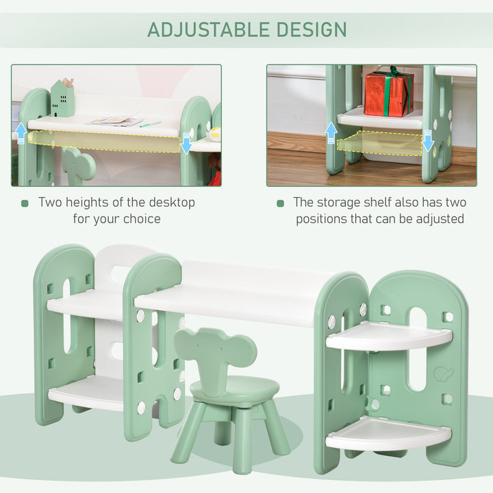 Kids Table and Chair Set Play Table with Storage Children Toddler Playroom Bedroom Furniture PE Green and White for 1-4 years