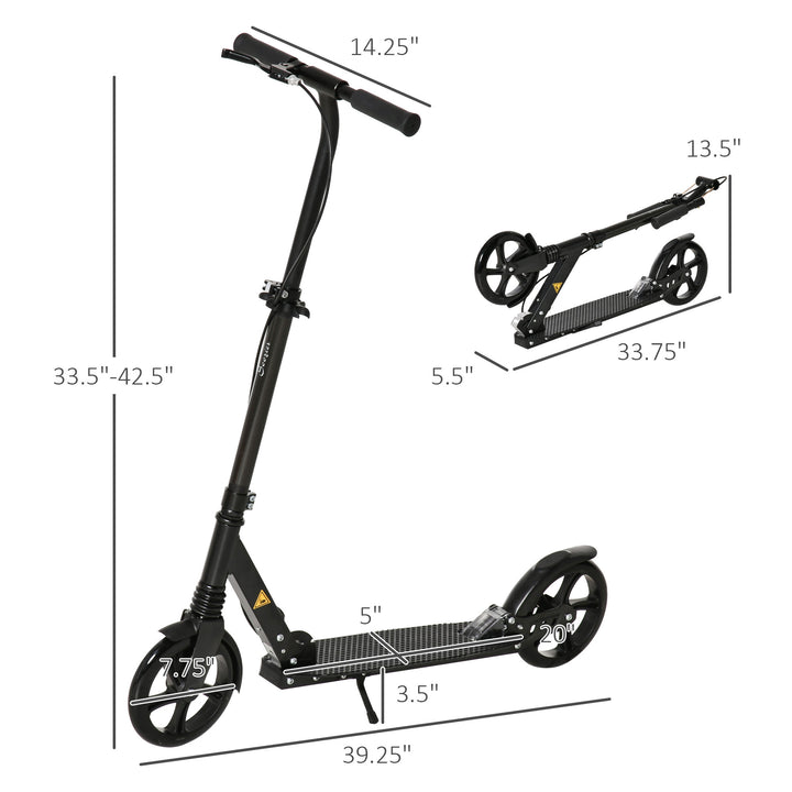 One-click Folding Kick Scooter for 14+ w/ Adjustable Handlebar, Push Scooter with Kickstand, Dual Brake System, Shock Absorber, Black