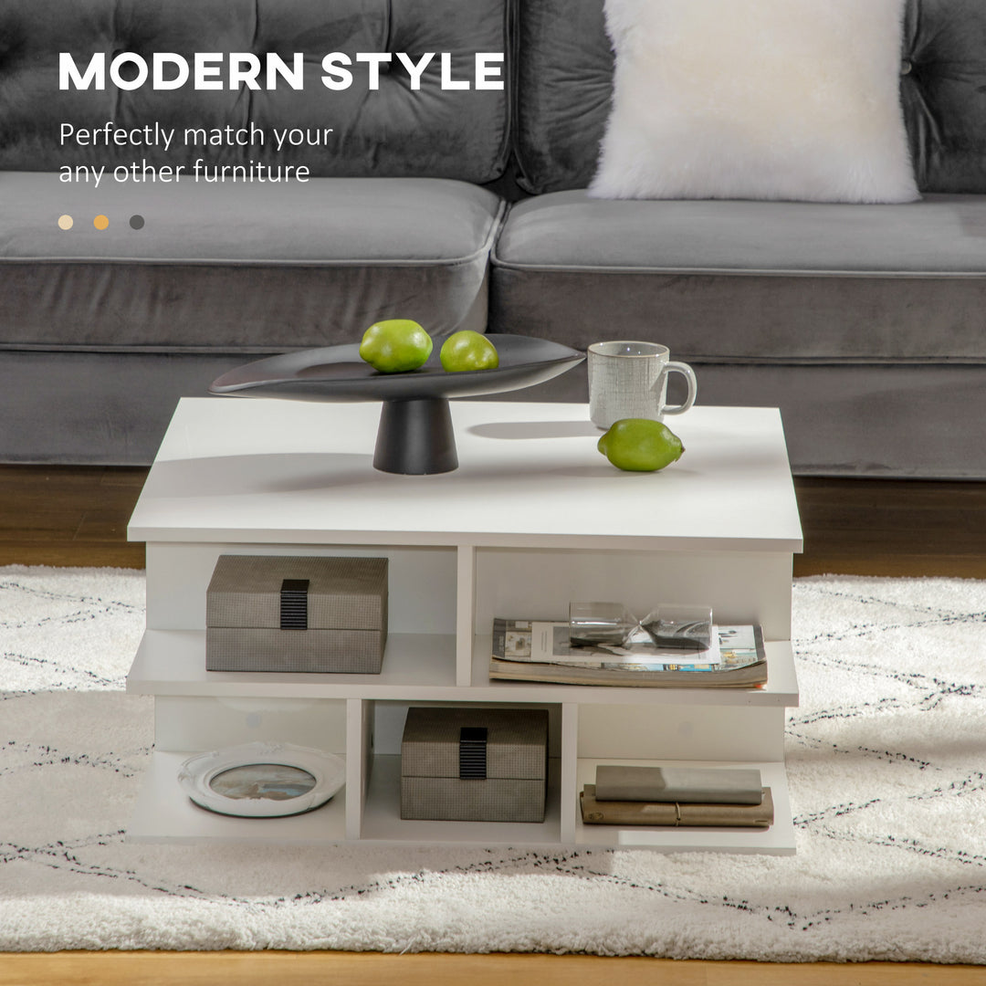 Square Coffee Tables for Living Room, Modern Cocktail Table with Multiple Storage Shelves, 70 x 70 x 36.5 cm, White