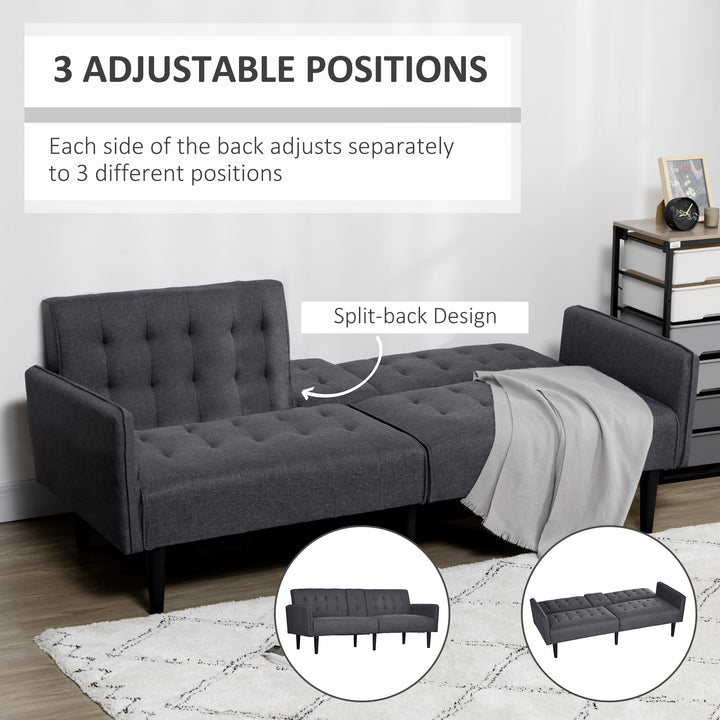 Upholstered 3 Seater Sofa Bed, Linen-Touch Sleeper Futon Recliner with Storage and Cupholders, Grey