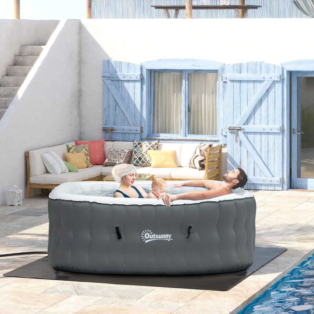Outsunny Square Hot Tub Inflatable Spa Outdoor Bubble Spa Pool with Pump, Cover, Filter Cartridges, 4-6 Person, Grey