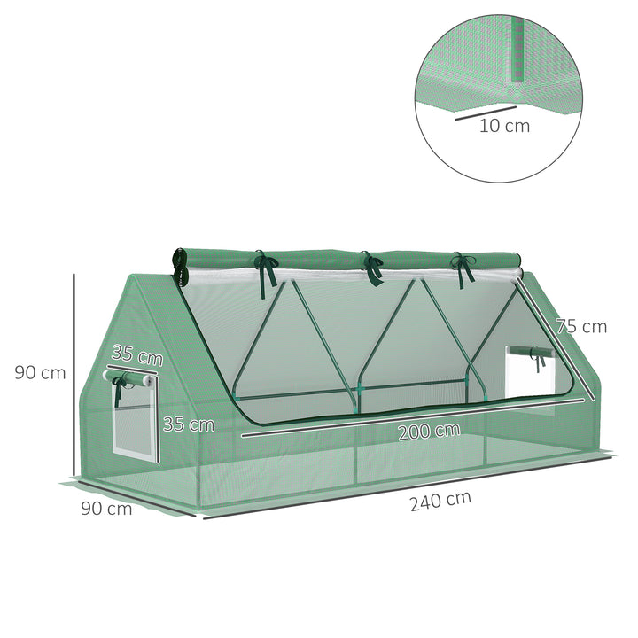 Portable Small Polytunnel with Mesh Windows for Indoor and Outdoor, 240x90x90cm, Green