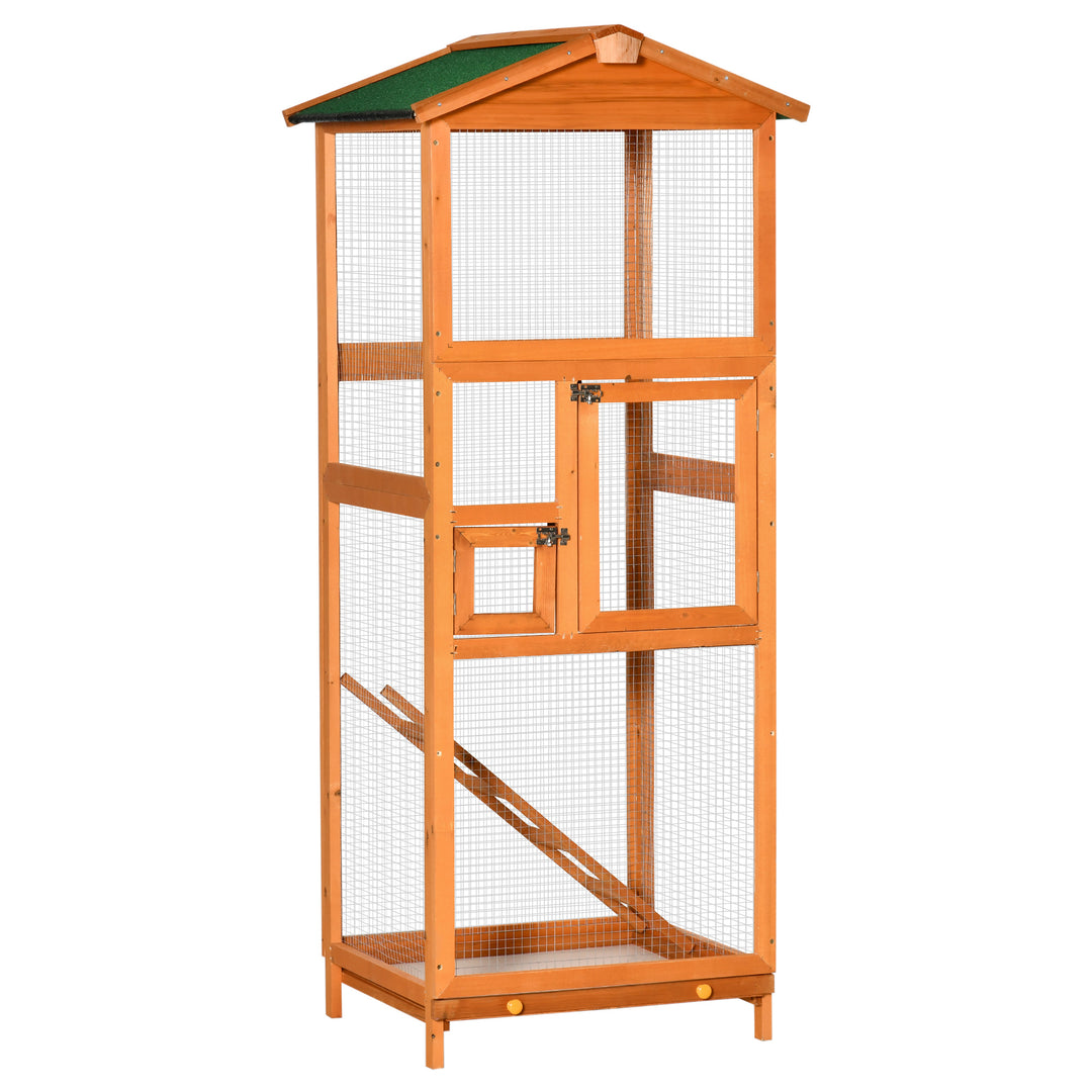 Wooden Bird Aviary Cages Outdoor Finches Birdcage with Pull Out Tray 2 Doors, Orange