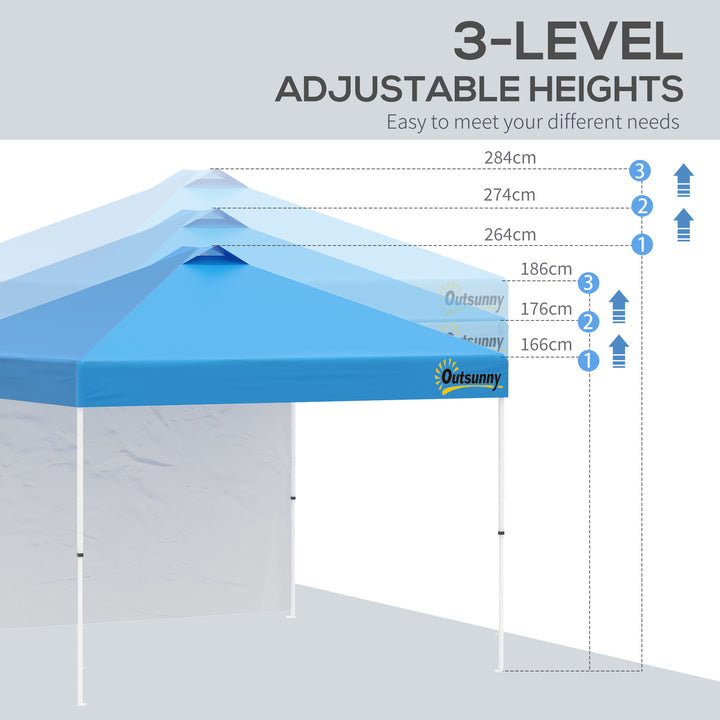 Outsunny 3x(3)M Pop Up Gazebo Tent with 1 Sidewall, Roller Bag, Adjustable Height, Event Shelter Tent for Garden, Patio, Blue