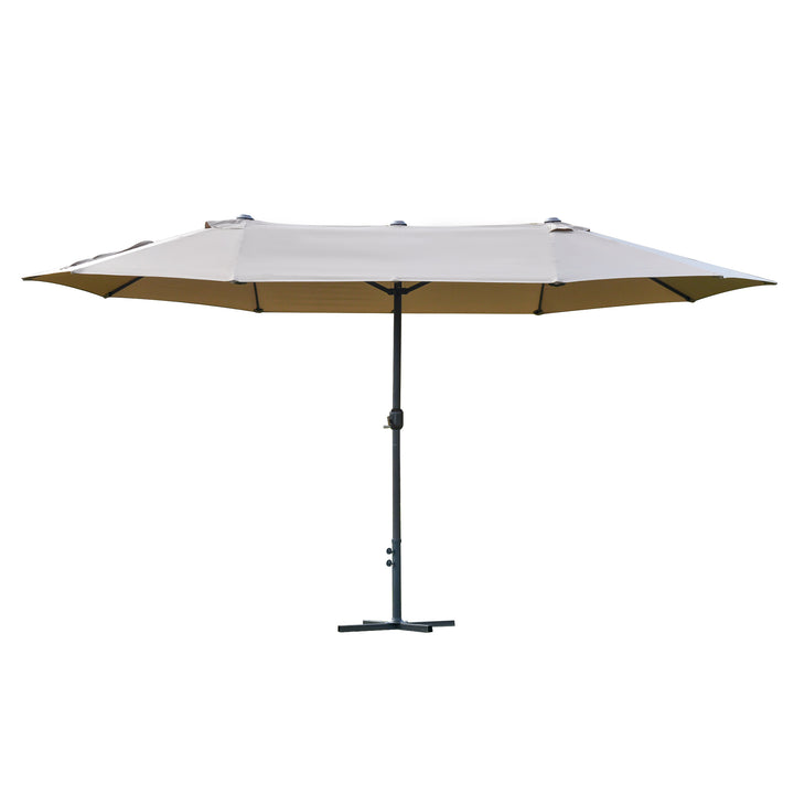 Outsunny 4.6m Garden Parasol Double-Sided Sun Umbrella Patio Market Shelter Canopy Shade Outdoor with Cross Base – Khaki