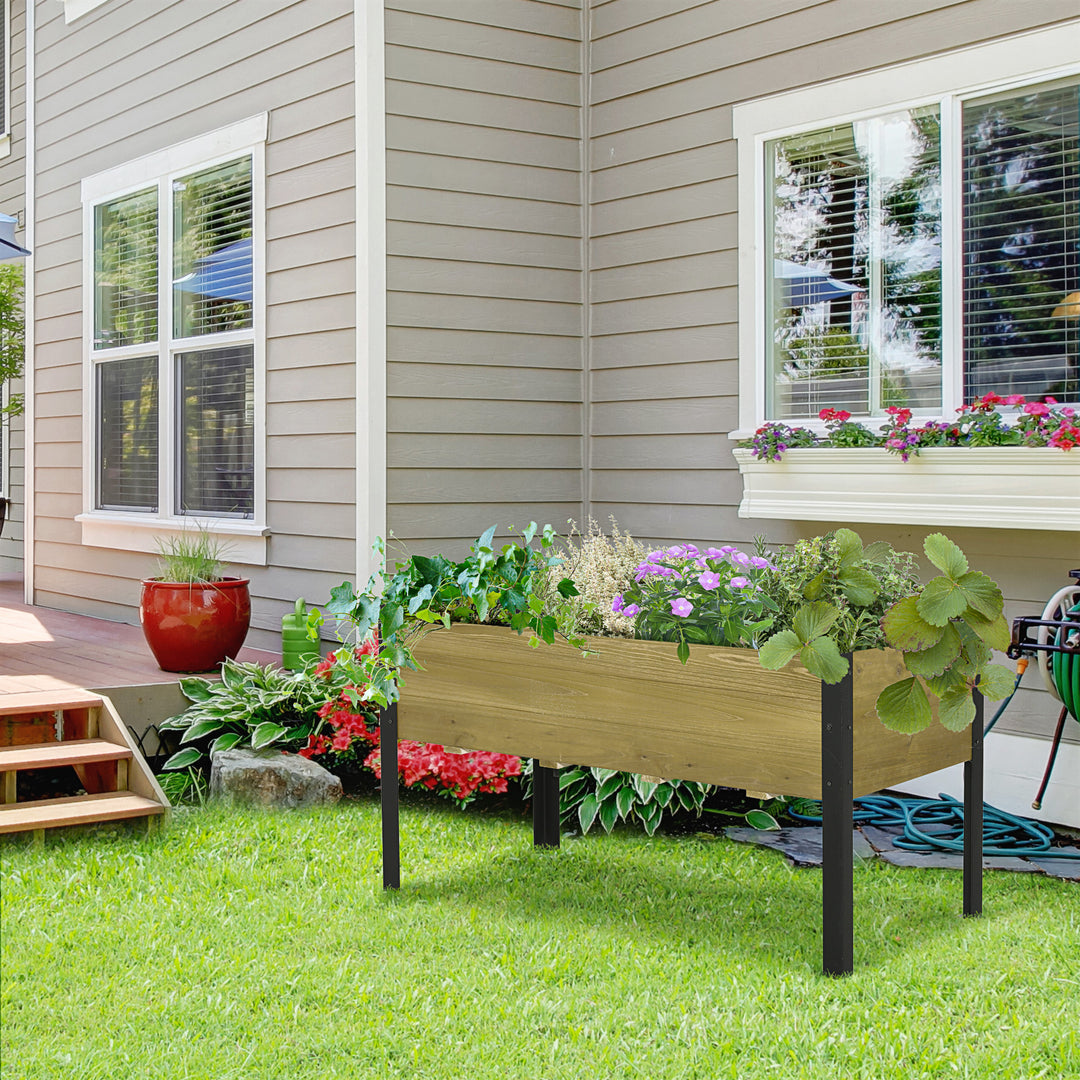 Outsunny Elevated Wood Planter Raised Garden Bed Flower Box w/ Metal Legs and Non-woven Fabric, 120cm x 60cm x 66cm