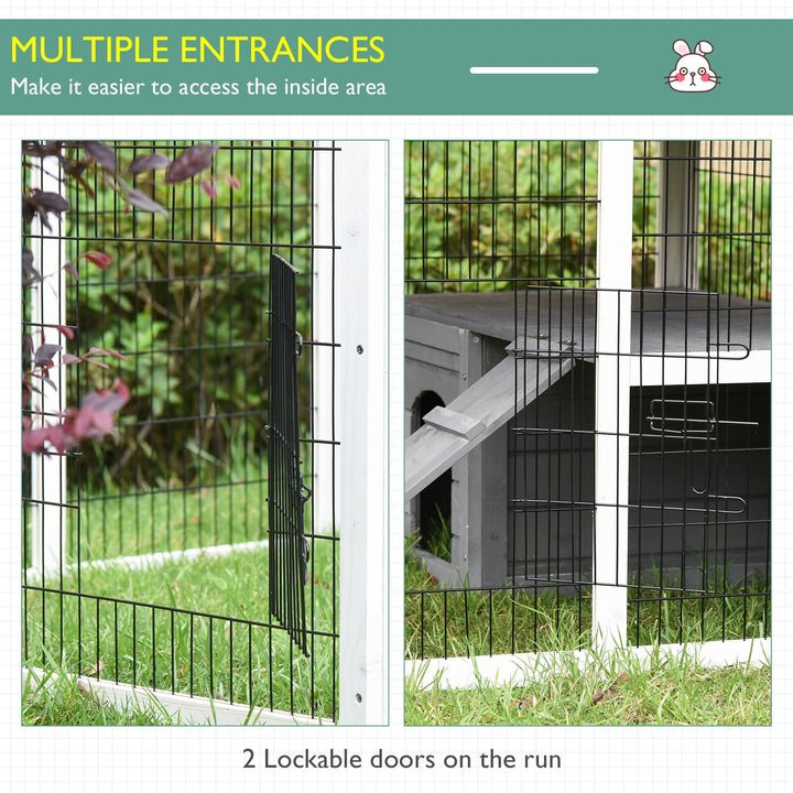 PawHut Indoor Outdoor Wooden Rabbit Hutch Small Animal Cage Rabbit Run Cover, with Hinge roof and Water-repellent Paint, Grey
