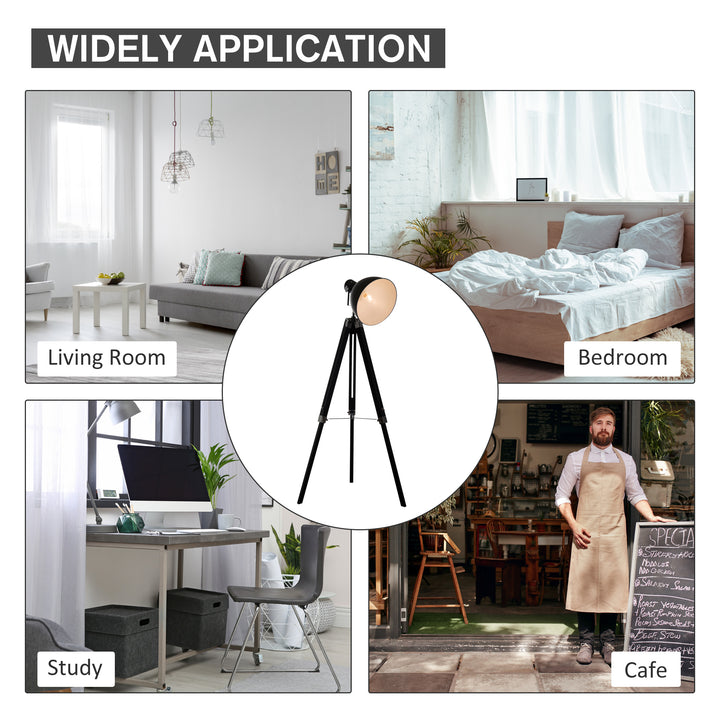 Industrial Floor Lamp for Living Room Tripod Spotlight Reading Lamp w/Wood Legs Metal Shade Adjustable Height Angle Black and White