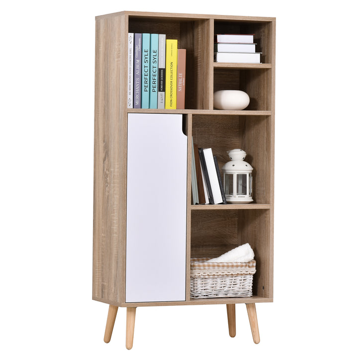 Freestanding Storage Cabinet w/ Wood Legs 5 Compartments Cupboard Stylish Bedroom Hallway Furniture 60L x 30W x 121H cm - White