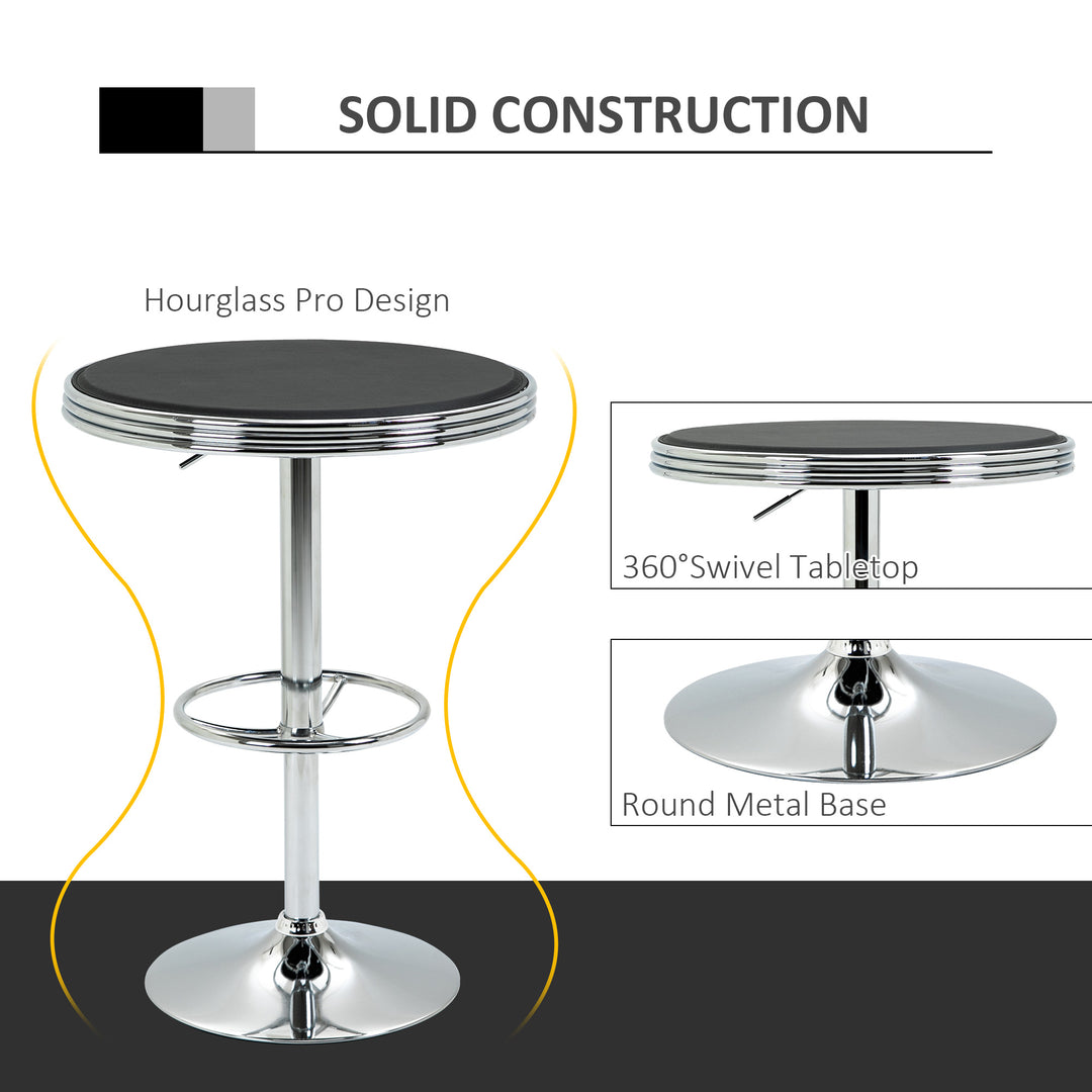 Round Height Adjustable Pub Table Counter Bar Table with Faux Leather Tabletop and Adjustable Footrest for Dining Room, Home Bar