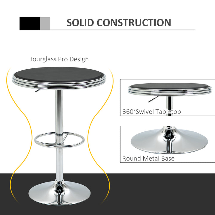 Round Height Adjustable Pub Table Counter Bar Table with Faux Leather Tabletop and Adjustable Footrest for Dining Room, Home Bar