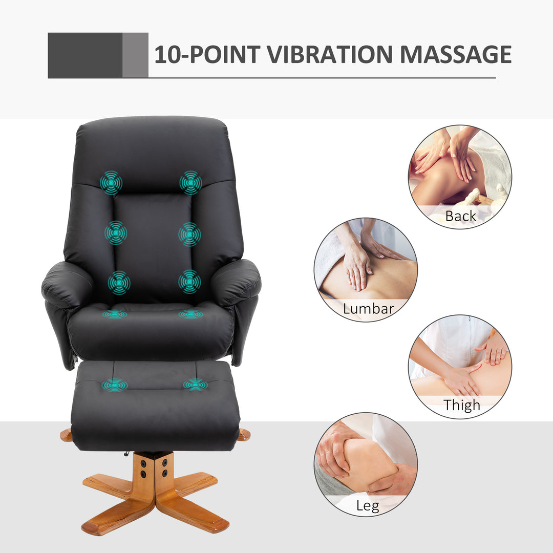 HOMCOM 10-Point Massage Sofa Armchair Chair PU Leather W/ Footrest Stool Recliner Black