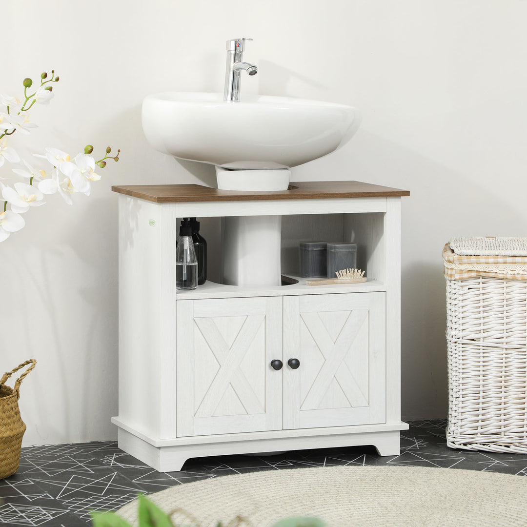 Under Sink Cabinet Bathroom Vanity Unit with Double Doors and Storage Shelves, 60 x 30 x 60cm, White