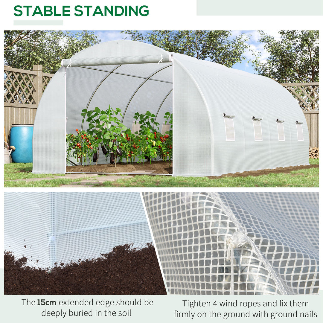 Outsunny 6 x 3 x 2 m Large Walk-In Greenhouse Garden Polytunnel Greenhouse with Metal Frame, Zippered Door and Roll Up Windows, White
