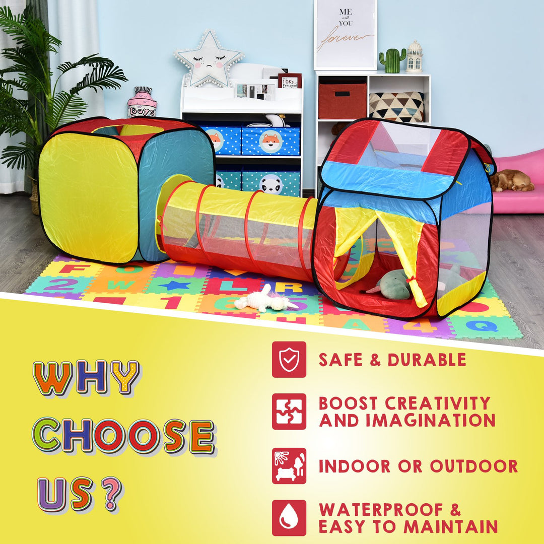 Toddler Polyester 3 in 1 Pop Up House Tent Play Tunnel Multi-Colour