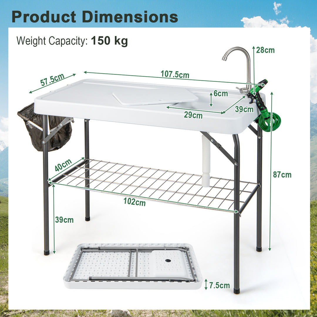 Portable Camping Sink Table with Grid Rack