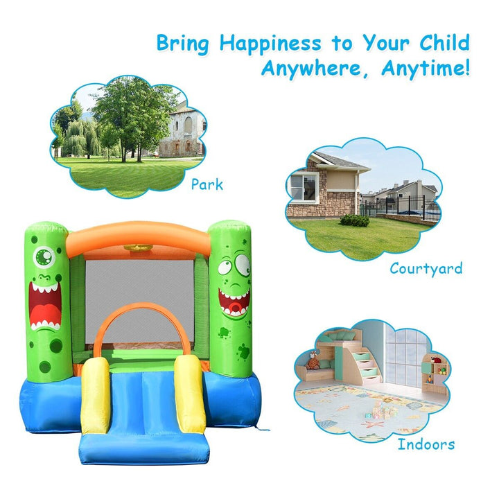 Inflatable Bounce Playhouse with Basketball Rim and Safety Mesh Netting