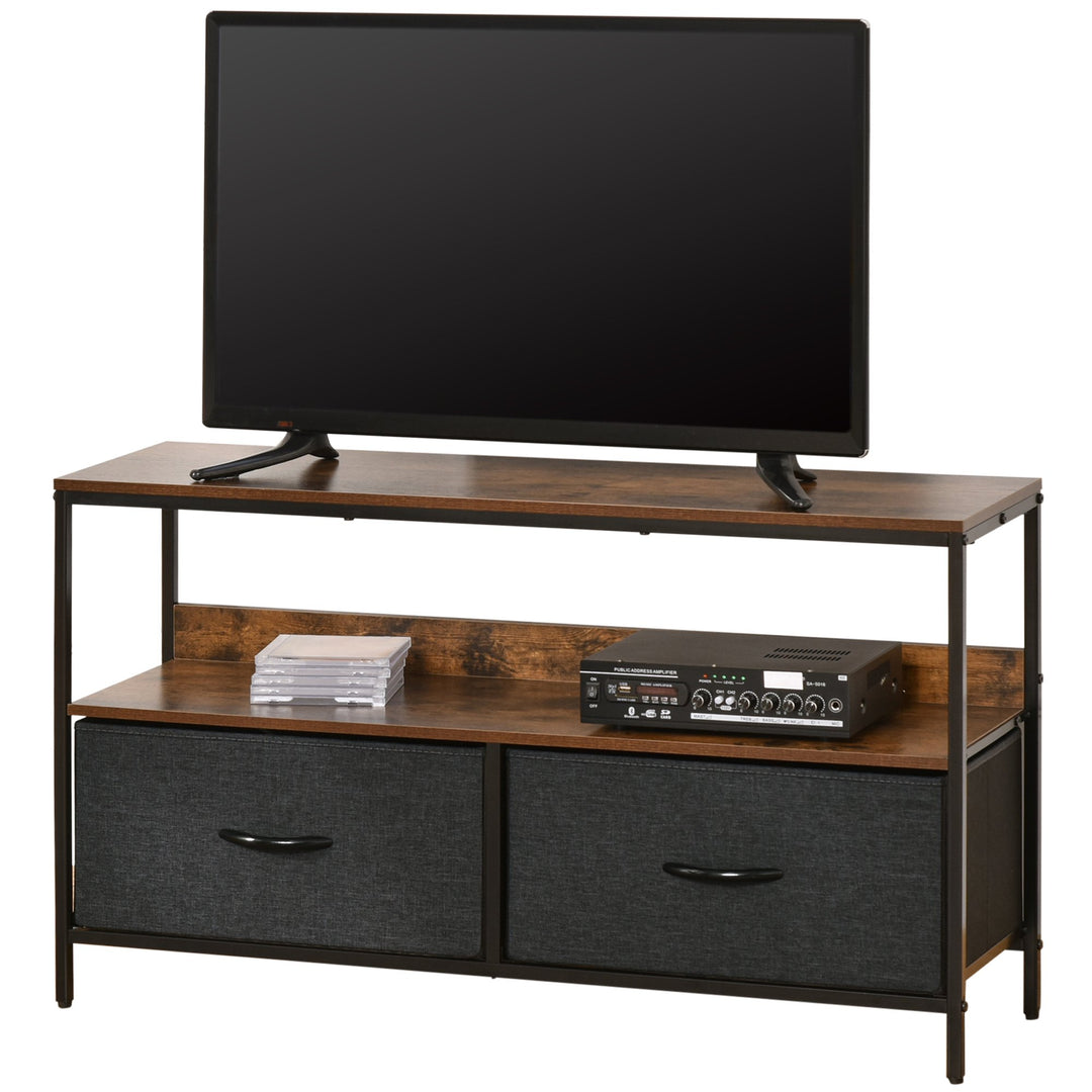 HOMCOM TV Cabinet, TV Console Unit with 2 Foldable Linen Drawers, TV Stand with Shelving for Living Room, Entertainment Room, Rustic Brown