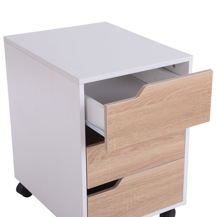 HOMCOM MDF Mobile File Cabinet pedestal with 3 Drawers Lockable Casters Oak and White