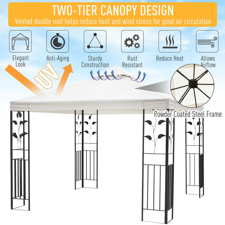 3 x 3m Outdoor Garden Steel Gazebo with 2 Tier Roof, Patio Canopy Marquee Patio Party Tent Canopy Shelter Vented Roof Decorative Frame Cream