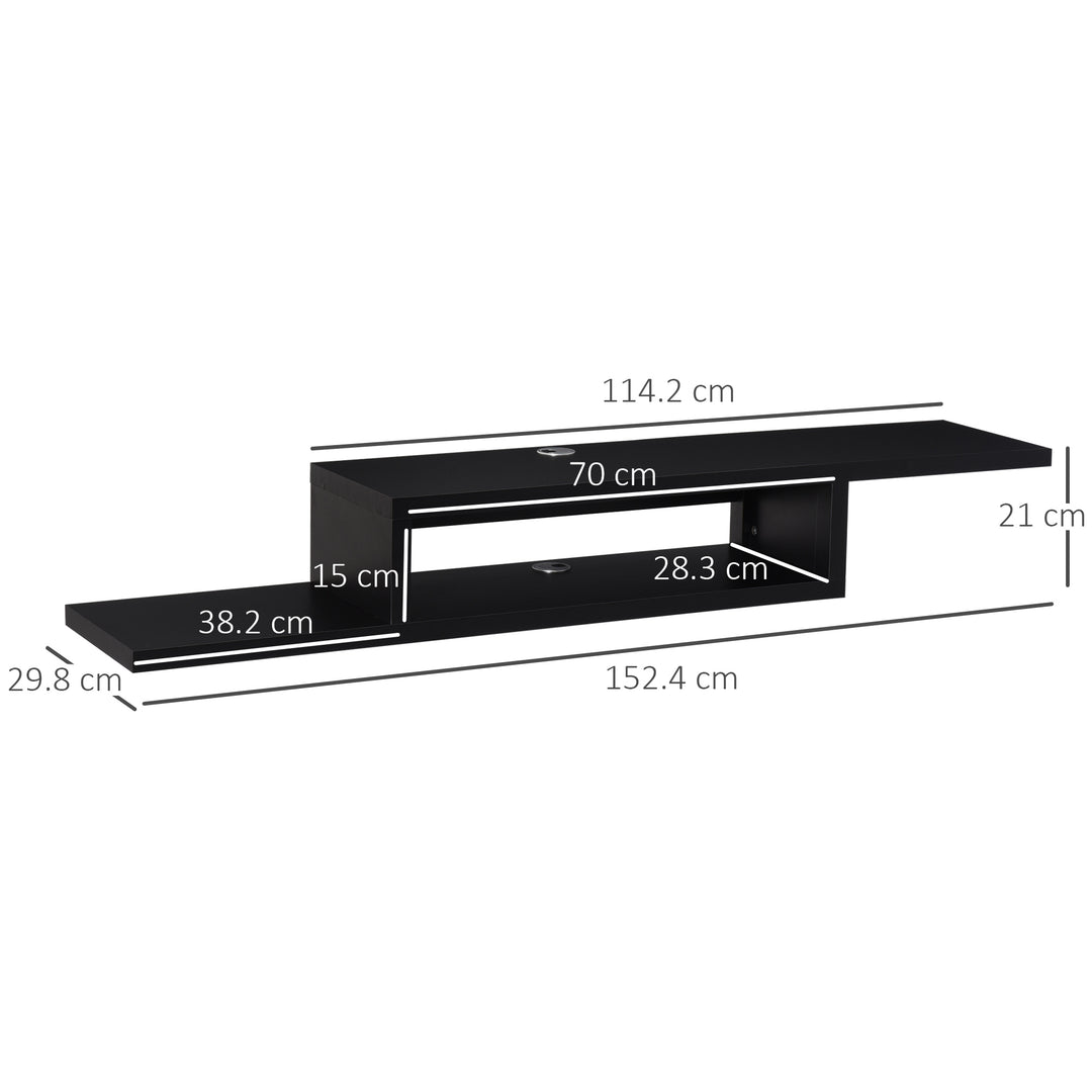HOMCOM Wall Mounted Media Console, Floating TV Stand Component Shelf, Entertainment Center Unit, Black