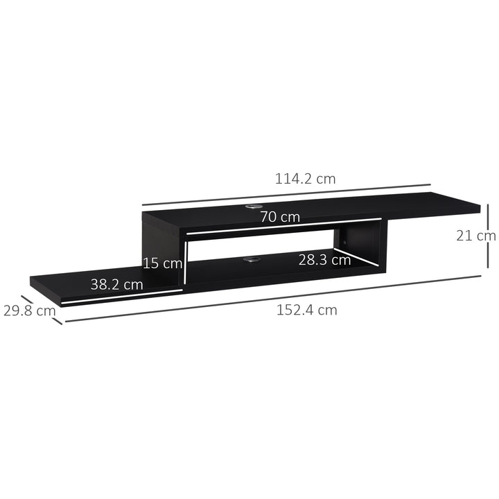 HOMCOM Wall Mounted Media Console, Floating TV Stand Component Shelf, Entertainment Center Unit, Black