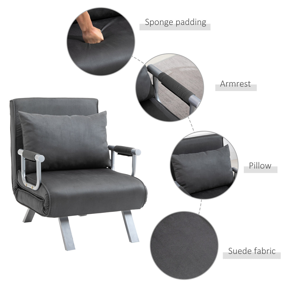 HOMCOM 2-In-1 Design Single Sofa Bed Sleeper, Foldable Armchair Bed Lounge Couch w/ Pillow, Dark Grey
