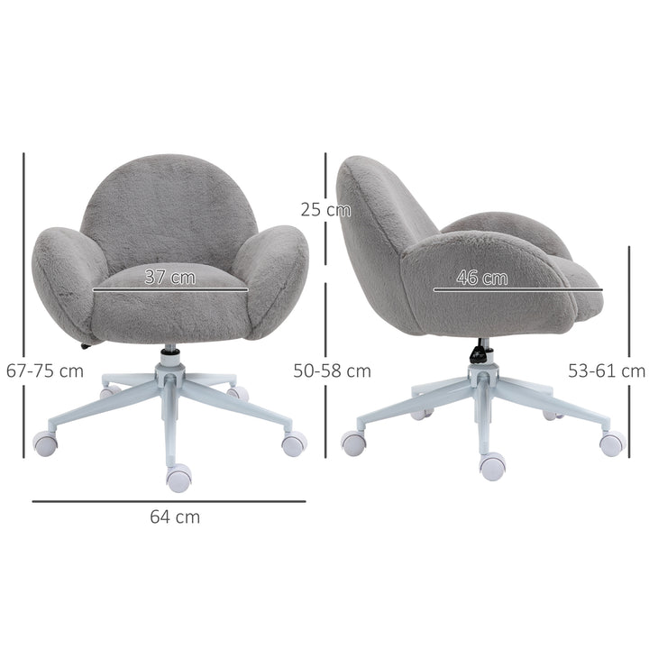 Fluffy Leisure Chair Office Chair with Backrest and Armrest for Home Bedroom Living Room with Wheels Grey