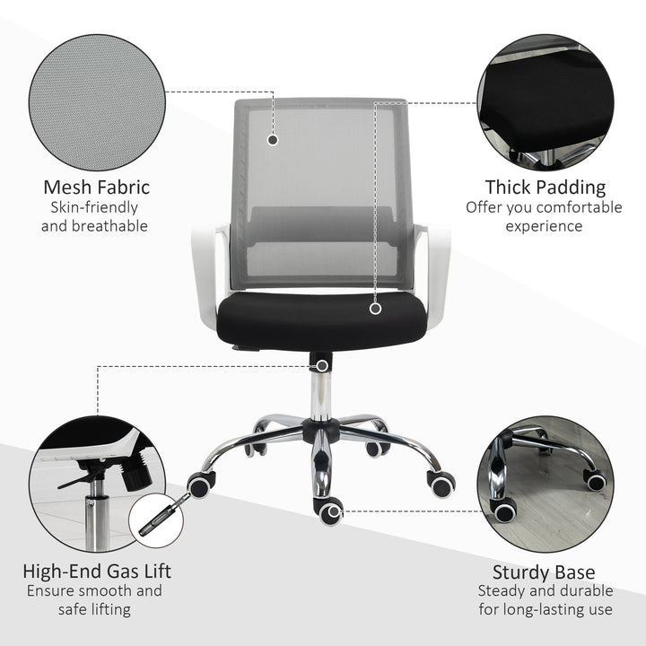 Vinsetto Ergonomic Office Chair Adjustable Height Breathable Mesh Desk Chair w/Armrest and 360° Swivel Castor Wheels Black