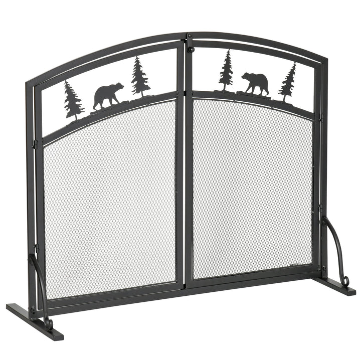 Fire Guard with Double Doors, Metal Mesh Fireplace Screen, Spark Flame Barrier with Tree Decoration for Living Room, Bedroom Decor