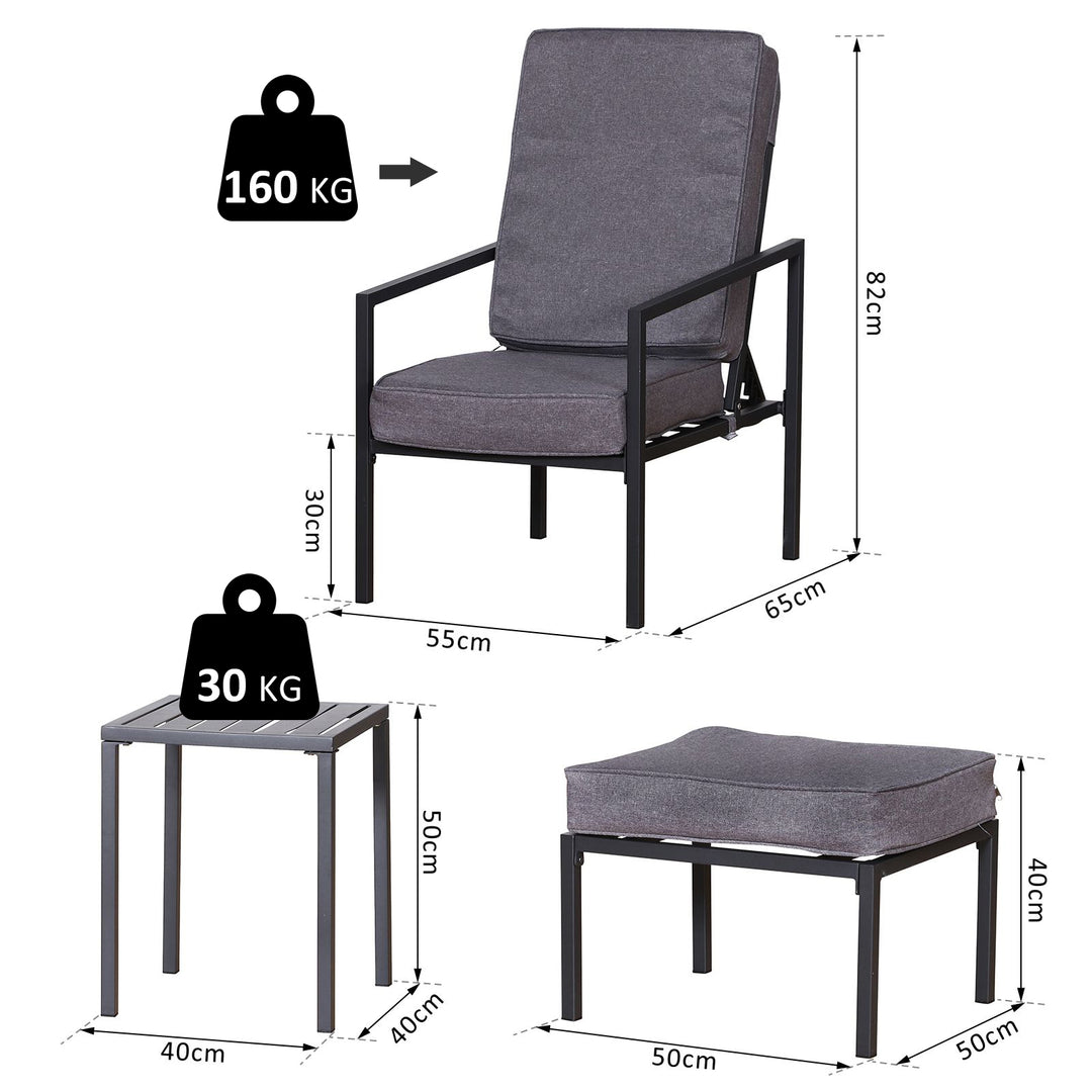 Outsunny Garden Patio Sun Lounger Outdoor Lounger 5 pcs Set Reclining Chair &amp; Coffee Table Footstools Metal Frame Patio Lounger with Cushions