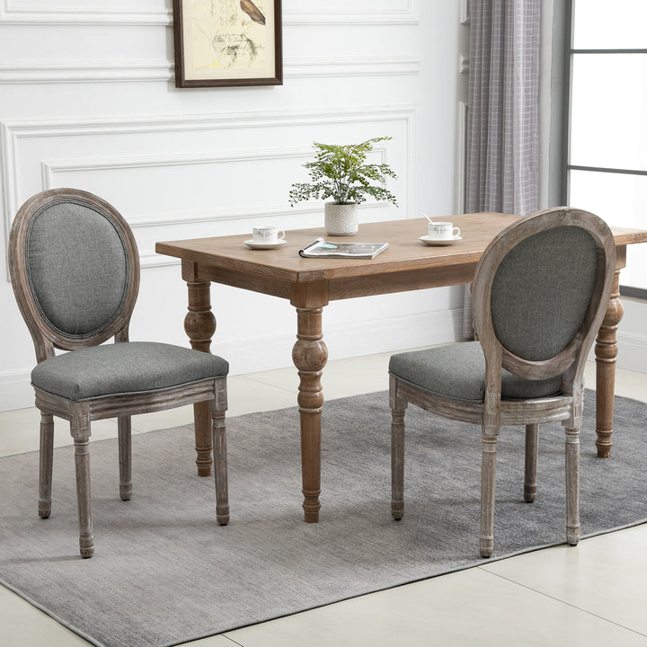 Set of 2 Elegant French-Style Dining Chairs w/ Wood Frame Foam Seats Foot Pads Carved Legs Vintage Traditional Style Brushed Curved Back