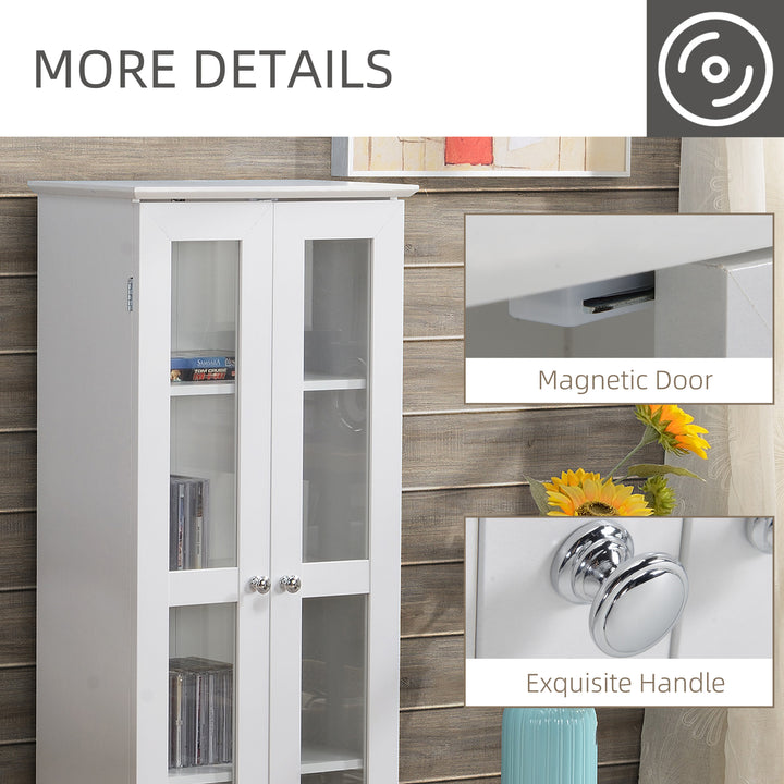 HOMCOM Media Cabinet - Holds up to 100 CDs, 4-Tier CD Storage Unit, Modern Bookcase with Magnetic Doors and Wide Base for Home, White