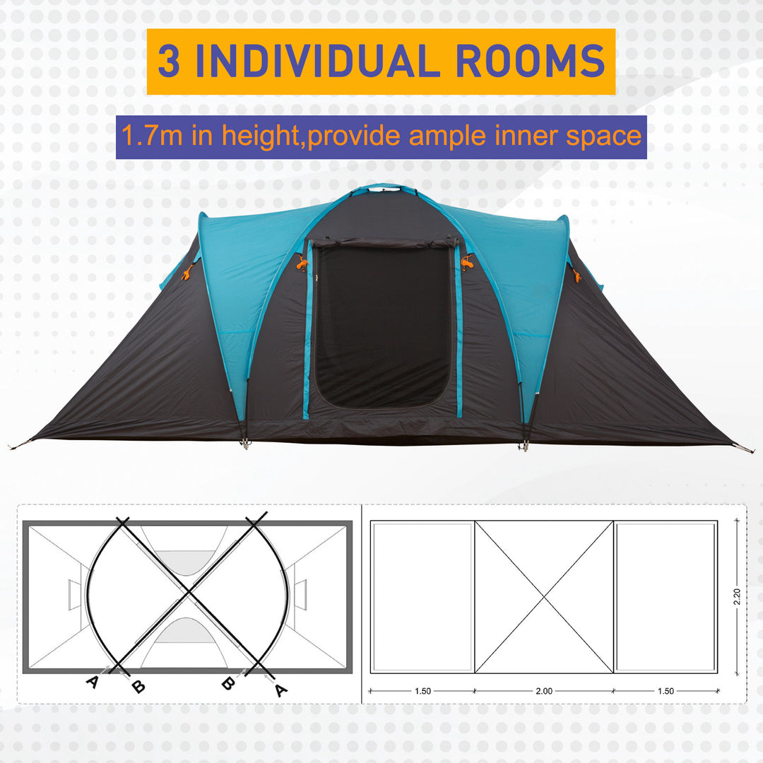 4-Person Outdoor Steel Frame Camping Tent Blue