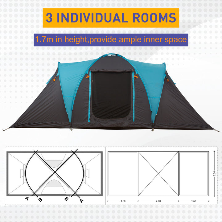 4-Person Outdoor Steel Frame Camping Tent Blue