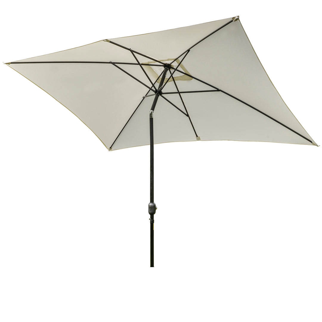 3x2m Garden Parasol Umbrella, Canopy with Aluminum Tilt, Crank Rectangular Sun Shade Steel, Cream White