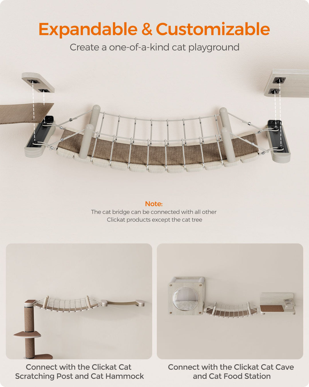 Wall-Mounted Cat Bridge with Fabric Pad
