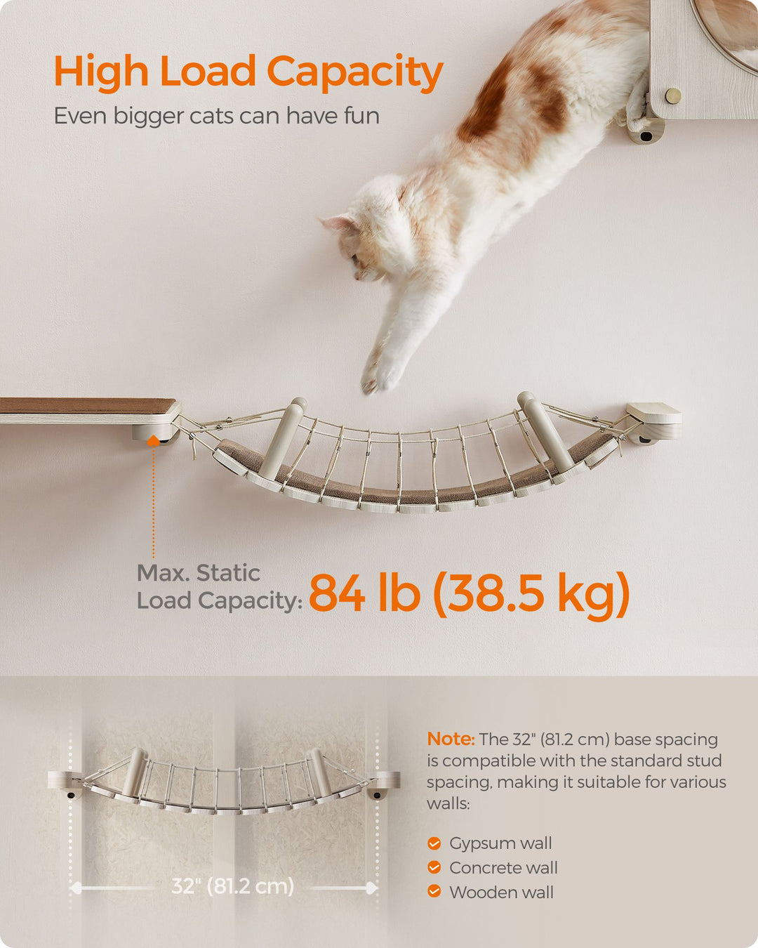 Wall-Mounted Cat Bridge with Fabric Pad