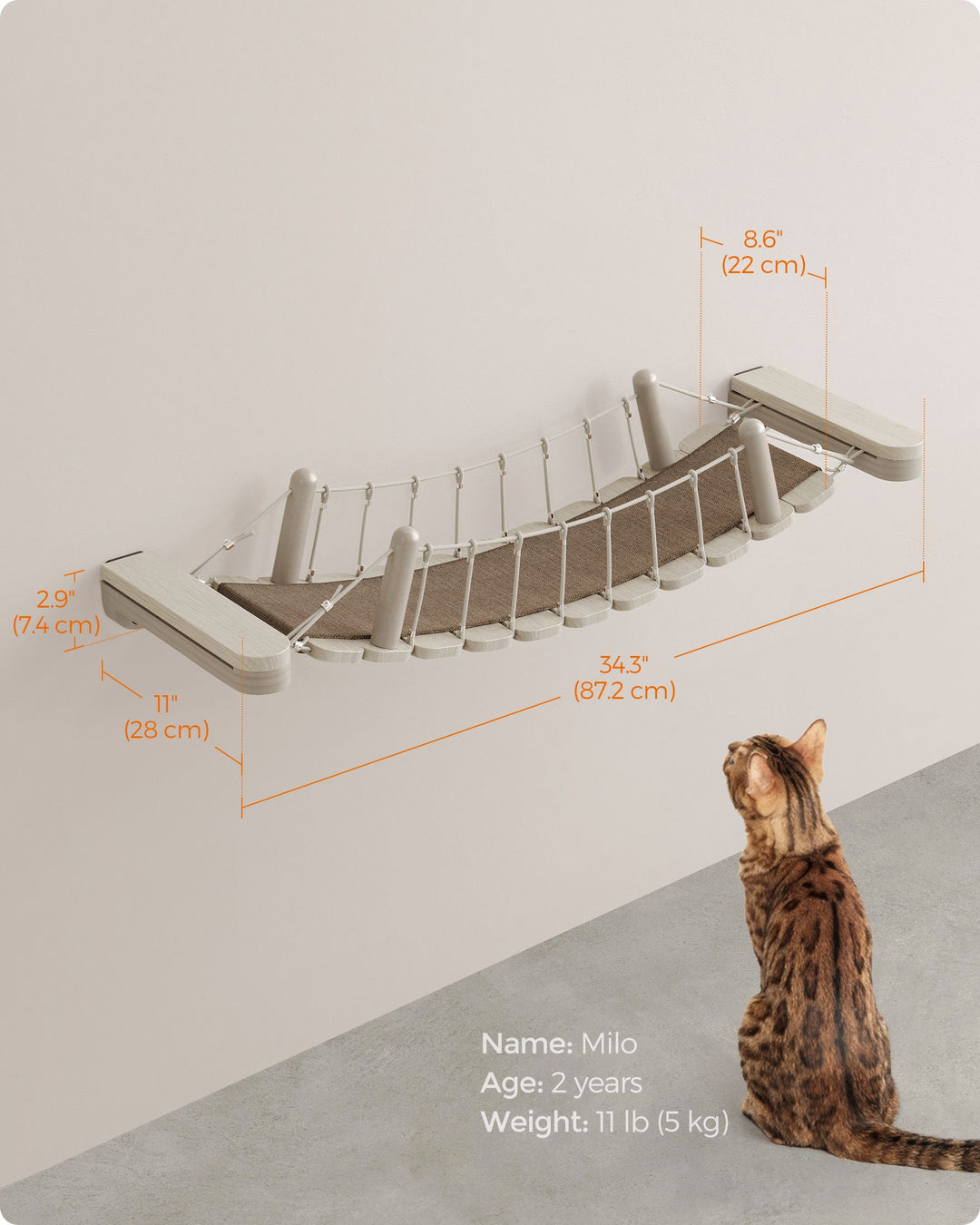 Wall-Mounted Cat Bridge with Fabric Pad