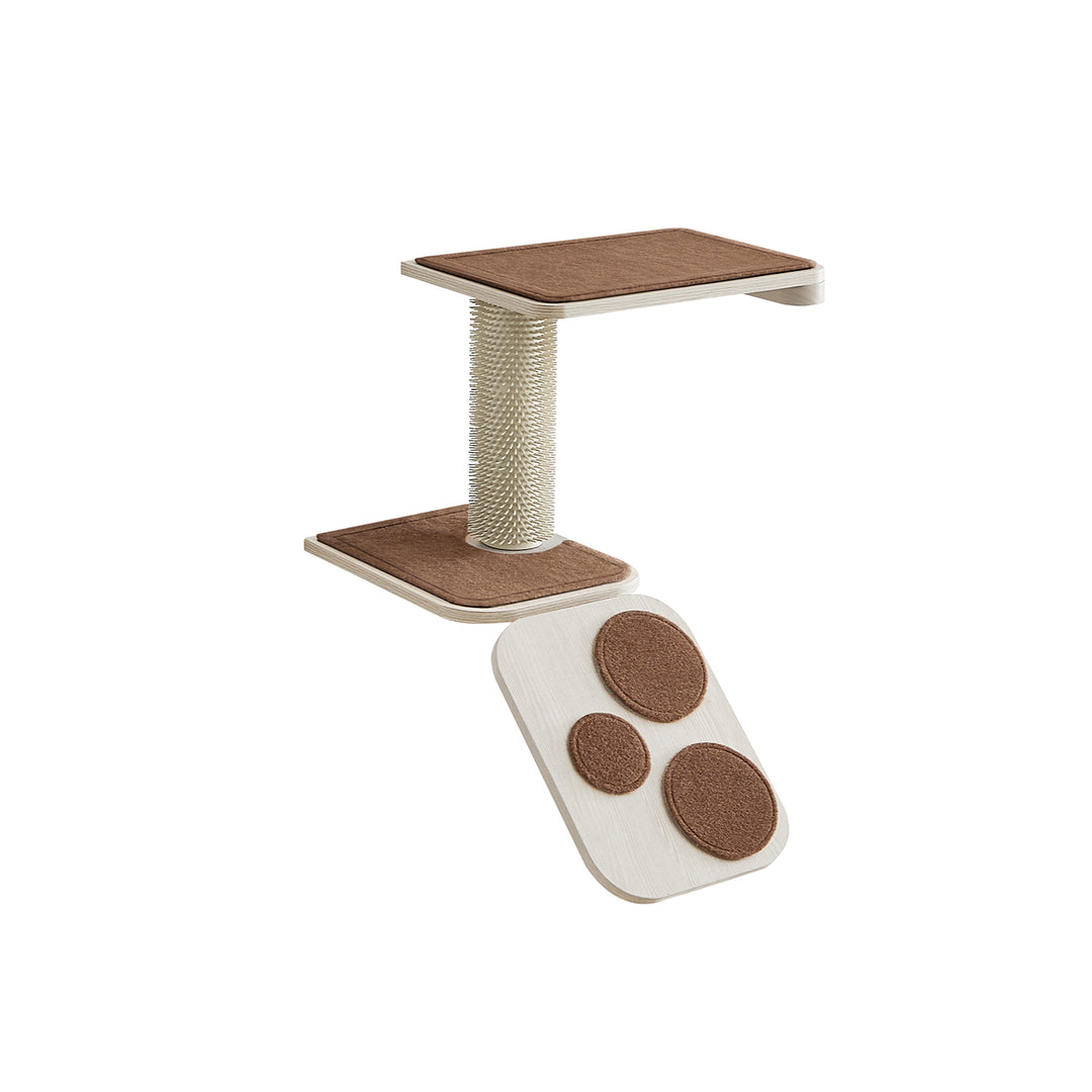 Clickat Wall-Mounted Cat Stairs with Shelf and Self-Groomer