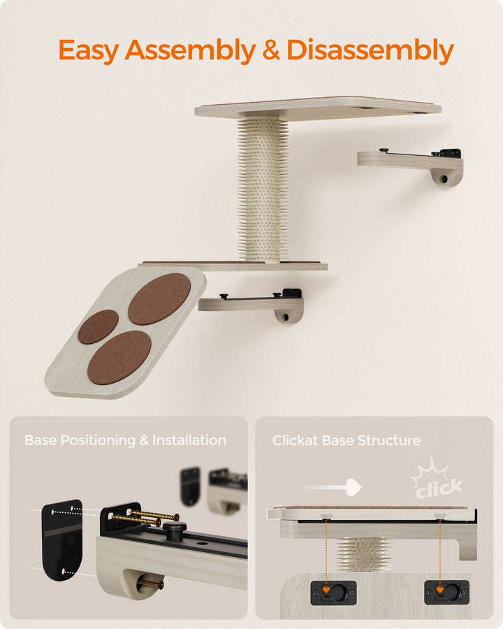 Clickat Wall-Mounted Cat Stairs with Shelf and Self-Groomer