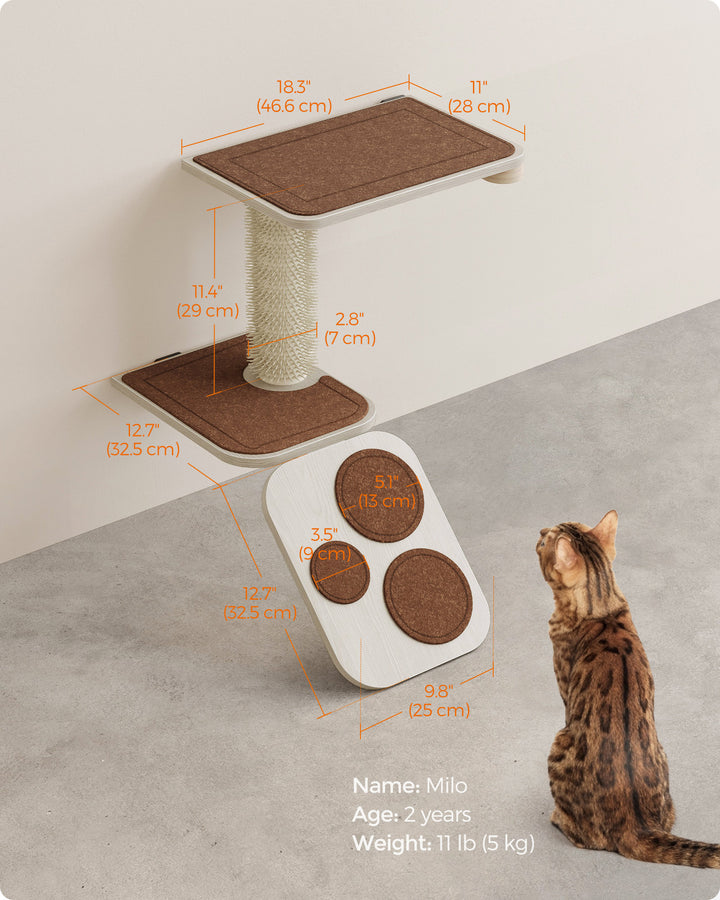 Clickat Wall-Mounted Cat Stairs with Shelf and Self-Groomer