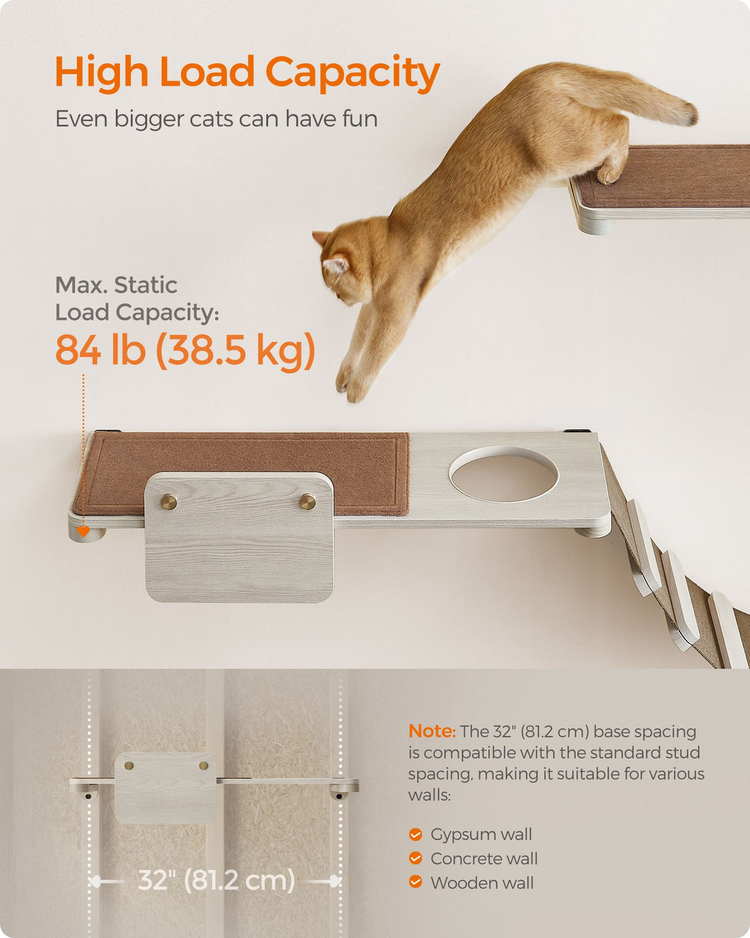 Wall-Mounted Large Cat Shelf with Felt Pad