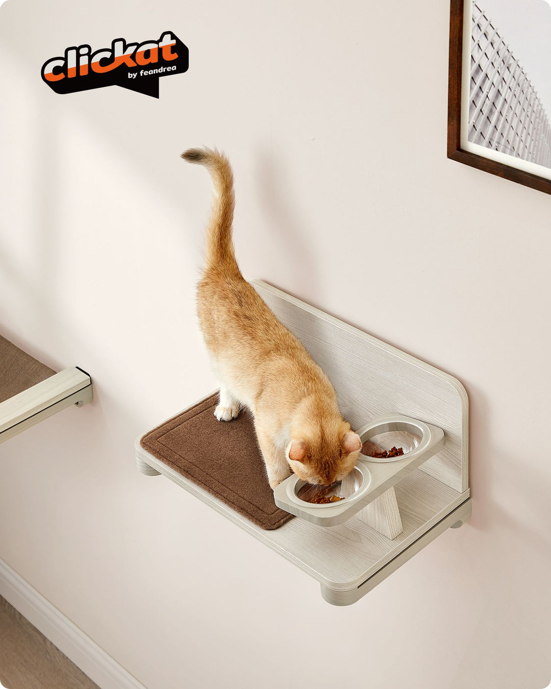 Wall-Mounted Cat Food Station with Elevated Bowls