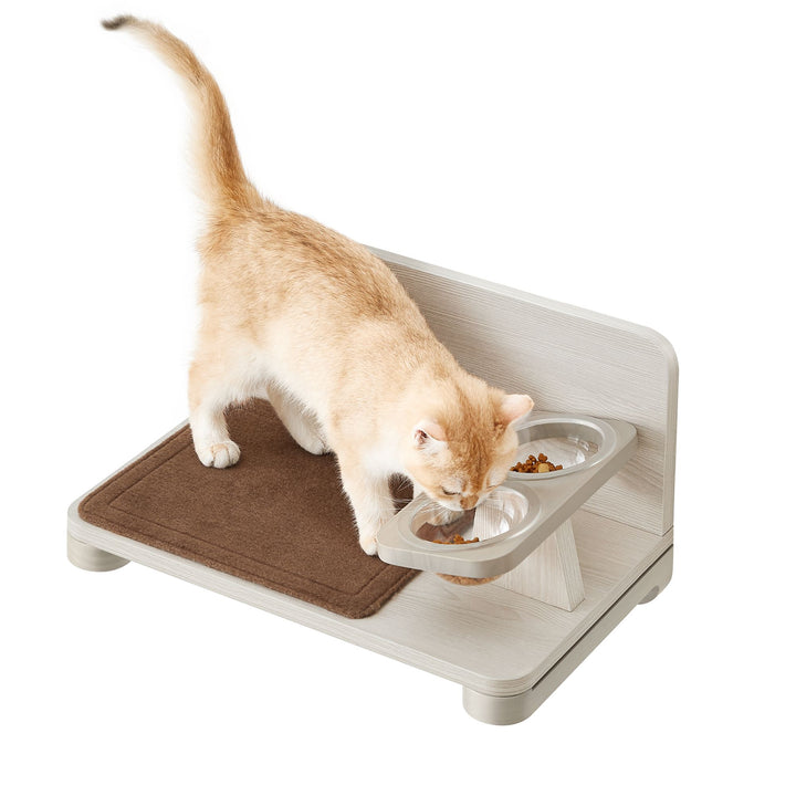 Wall-Mounted Cat Food Station with Elevated Bowls