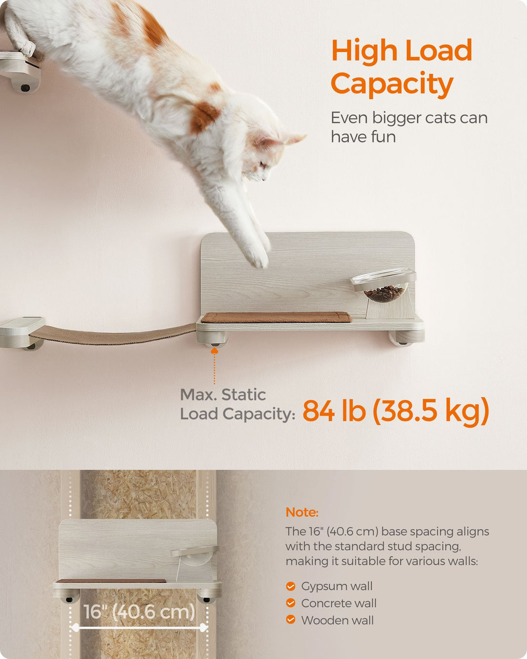 Wall-Mounted Cat Food Station with Elevated Bowls