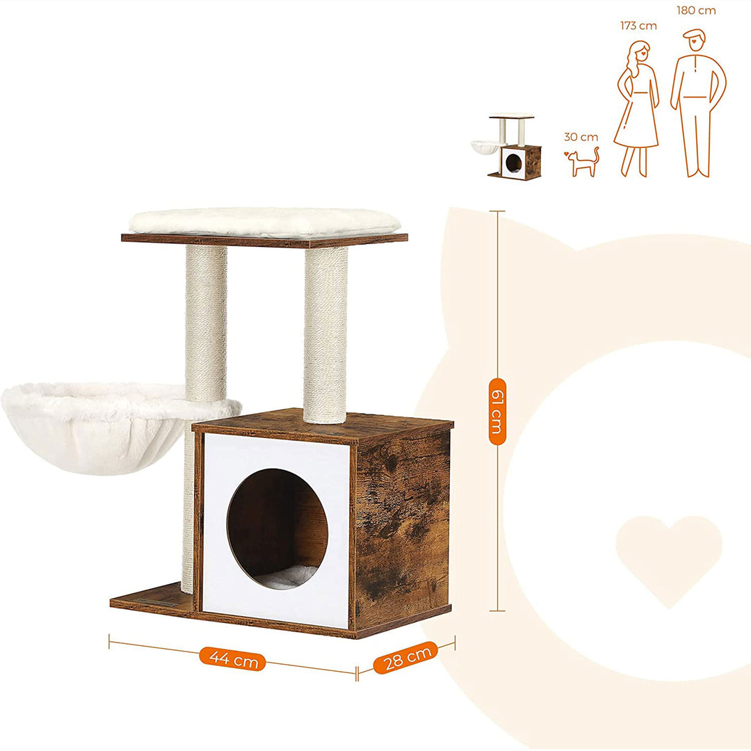 Rustic Brown Cat House with Removable Cushion