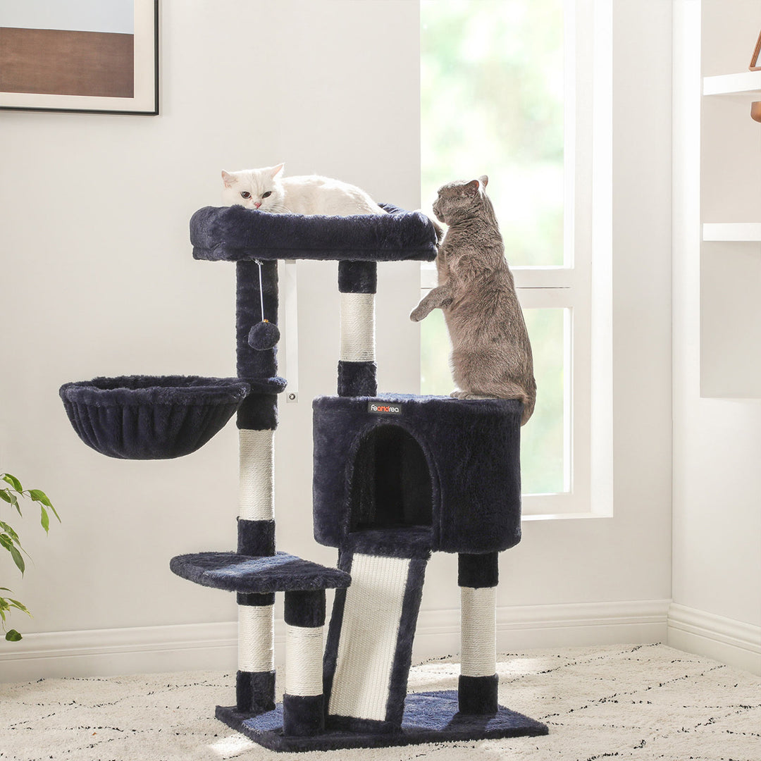 Blue Cat Tower with Hammock &amp; Pompom