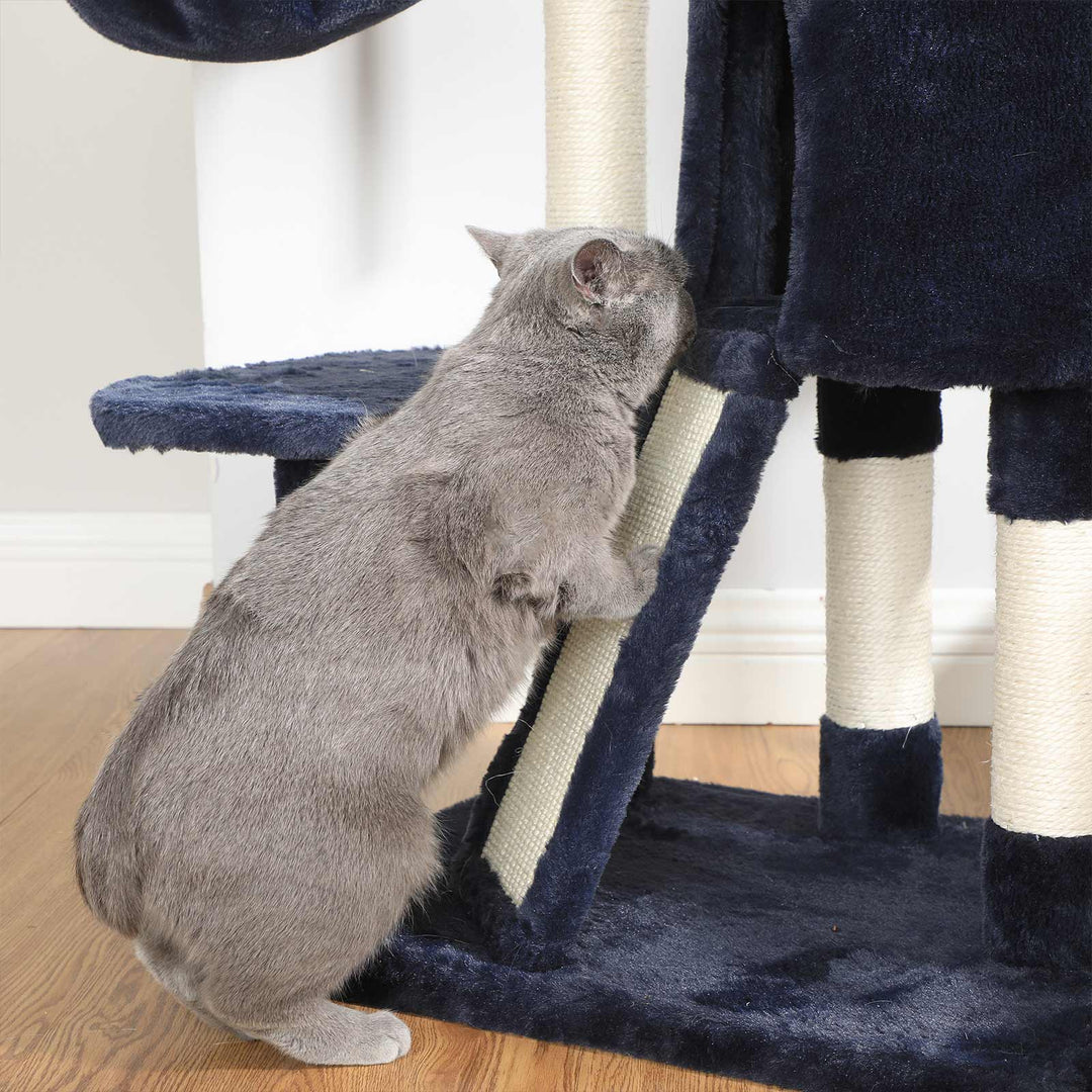 Blue Cat Tower with Hammock &amp; Pompom
