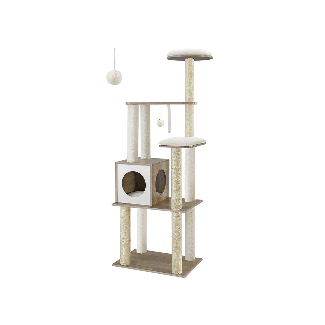 FEANDREA Cat Tree, Cat Tower with Scratching Posts, Padded Perches, Wooden Cat Condo, PCT166G01